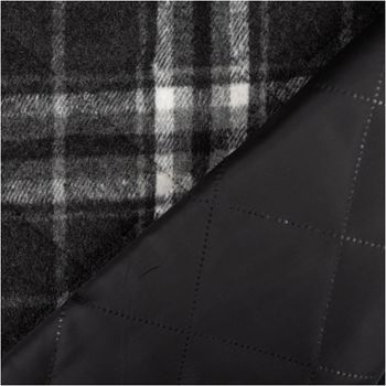 Steppstoff aus Jacquard-Fleece mit Karomuster in Dunkelgrau und Schwarz, weich und warm mit abgestepptem Design, 145 cm Breite - mit Rueckseite