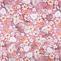Sweatstoff aus Baumwolle mit floralem Muster in Rosa-, Gelb- und Grautönen auf rosa Hintergrund, Digitaldruck, 155 cm Breit - Vollansicht