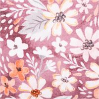 Sweatstoff aus Baumwolle mit floralem Muster in Rosa-, Gelb- und Grautönen auf rosa Hintergrund, Digitaldruck, 155 cm Breit - Nahaufnahme