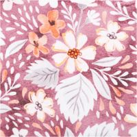 Sweatstoff aus Baumwolle mit floralem Muster in Rosa-, Gelb- und Grautönen auf rosa Hintergrund, Digitaldruck, 155 cm Breit - Detailaufnahme