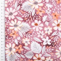 Sweatstoff aus Baumwolle mit floralem Muster in Rosa-, Gelb- und Grautönen auf rosa Hintergrund, Digitaldruck, 155 cm Breit - mit Massband