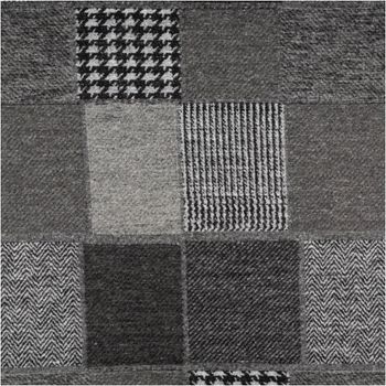Jacquard-Mantelstoff mit gebürsteter Oberfläche im Patchwork-Design – verschiedene Karo- und Hahnentrittmuster in Grautönen, 145 cm Breite - Vollansicht
