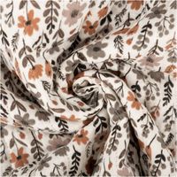 92848-Musselin-Stoff-Baumwolle-Steppstoff-Maddy-Doubleface-Blumen-braun-wollweiss-1-30m-Breite-IMG-9349.jpg Steppstoff aus Baumwoll-Musselin Doubleface mit braun-beigem Blumenmuster auf wollweißem Hintergrund, Design „Maddy“, 1,30 m Breite - kunstvoll eingedreht in Falten