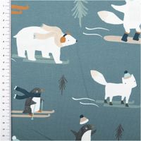 92894-French-Terry-Sommersweat-Wintertiere-Digtialdruck-mintgruen-1-48m-Breite-IMG-0774.jpg French Terry Sommersweat mit Digitaldruck von winterlichen Tieren wie Eisbären, Füchsen und Pinguinen auf mintgrünem Hintergrund, weich und elastisch, 148 cm Breite - mit Massband