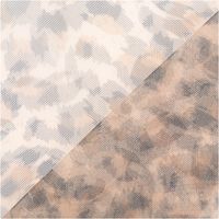 Tüllstoff mit Leopardenmuster in Braun und Grau, transparenter Netzstoff mit feiner Struktur, 150 cm Breite - beide Seiten