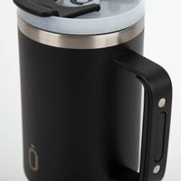 Runbott Latt Trinkbecher, 1100 ml, schwarz, mit Henkel, doppelwandiger Edelstahl, geschmacksneutral, BPA-frei und auslaufsicher, hoher Thermobecher mit Deckel und Trinköffnung - Detailaufnahme der Aussenbeschichtung