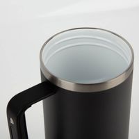 Runbott Latt Trinkbecher, 1100 ml, schwarz, mit Henkel, doppelwandiger Edelstahl, geschmacksneutral, BPA-frei und auslaufsicher, hoher Thermobecher mit Deckel und Trinköffnung - ohne Deckel von oben