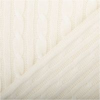 Strickstoff mit klassischem Zopfmuster aus Viskose in Wollweiß, weiche und schwere Qualität, 140 cm Breite - mit Rueckseite