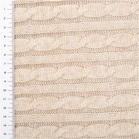 Strickstoff mit klassischem Zopfmuster aus Viskose in Beige, weiche und schwere Qualität, 140 cm Breite - mit Massband
