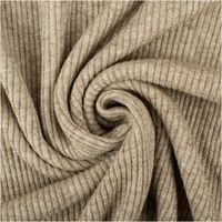 Gerippter Strickstoff aus Viskose mit feinen Glitzereffekten in Taupe, elastisch und weich, 150 cm Breite - kunstvoll eingedreht in Falten