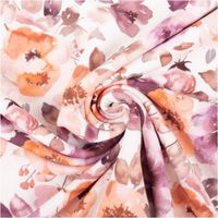 92907-French-Terry-gebuerstet-Blumen-Digitaldruck-rosa-150cm-IMG-0810.jpg French Terry gebürsteter Stoff mit Digitaldruck von großen Blumen in Rosa, Lila und Orange auf weißem Hintergrund, weich und wärmend, 150 cm Breite - kunstvoll eingedreht in Falten