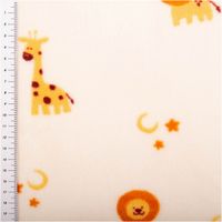 Fleece Stoff mit Giraffen- und Löwenmotiven in Gelb und Orange auf wollweißem Hintergrund, weich und warm, 150 cm Breite - mit Massband