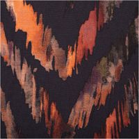 Viskose Popeline Stoff mit abstraktem Zickzack-Muster in dunklem Grau und warmen Orange-, Rot- und Brauntönen, 145 cm Breite - Nahaufnahme