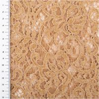 Spitzenstoff mit floraler Chenille-Struktur in Camel, transparent und weich fallend, 150 cm Breite - mit Massband