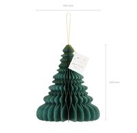 Großer Weihnachtshänger „Honeycomb Weihnachtsbaum“ in Flaschengrün mit feinem Goldrand, ca. 20 × 24 cm, dekorativer Papieranhänger in Wabenstruktur, präsentiert mit goldfarbener Aufhängung zur Veranschaulichung von Form, Farbe und Material - mit Maßangaben