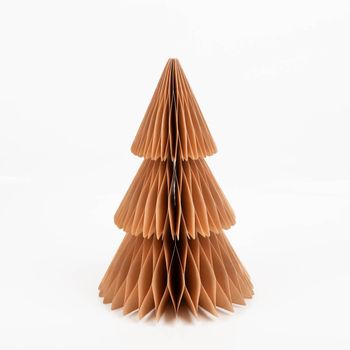 Beiger Honeycomb-Weihnachtsbaum von Boltze Home aus recyceltem Papier mit gefalteter Wabenstruktur, freistehend, Größe 30 × 20 cm - Vollansicht