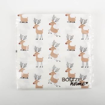 Weiße Servietten mit Hirschfamilie und Sternmotiven, 20 Stück, 3-lagig, 33x33 cm, FSC-Papier von Boltze, verpackt - Vorderansicht