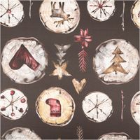 92988-Weihnachtsstoff-Baumwolle-Halbpanama-Wooden-Christmas-braun-1-40m-Breite-IMG-1030.jpg Baumwollstoff Halbpanama in Braun mit Weihnachtsmotiven wie Sternen, Elch, Herz und Holzscheiben, robust und ideal für Deko - Vollansicht