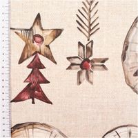 92989-Weihnachtsstoff-Baumwolle-Halbpanama-Wooden-Christmas-natur-1-40m-Breite-IMG-1014.jpg Baumwollstoff Halbpanama in Natur mit Weihnachtsmotiven wie Sternen, Elch, Herz und Holzscheiben, robust und ideal für Deko - mit Massband Detailaufnahme