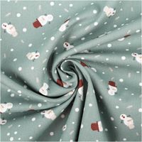 93000-Baumwollstoff-Popeline-Schneemann-mint-----weich-und-pflegeleicht--1-40-m-Breite-IMG-0984.jpg Baumwollstoff Popeline in Mint mit Schneemann-Motiven und Schneeflocken, weich, pflegeleicht und ideal für winterliche Nähideen - kunstvoll eingedreht in Falten