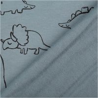 93005-French-Terry-Dinosaurier-blau-Sommersweat-mit-Schlingenstruktur-150cm-IMG-0844.jpg Blauer French Terry Sommersweat mit schwarzen Dinosaurier-Motiven, weicher Stoff mit Schlingenstruktur, ideal für Kinderkleidung - mit Rueckseite