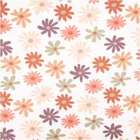 Wollweißer French Terry Sommersweat mit großen bunten Blumen in Orange, Rosa und Lila, weiche Schlingenstruktur, ideal für Kleidung - Vollansicht
