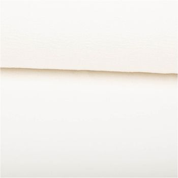 Krepp Jersey Stoff aus Baumwolle in Wollweiß, elastisch, hautfreundlich und weich mit feiner Struktur, ideal für Bekleidung - ausgerollt und glatt liegend