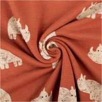 93020-Terry-Krepp-Jersey-Stoff-Baumwolle-Nashorn-terracotta-145cm-elastisch-und-hautfreundlich-IMG-0943.jpg Baumwollstoff in Terracotta mit weißen Nashorn-Motiven, elastisch, hautfreundlich und weich, ideal für Kinderkleidung - kunstvoll eingedreht in Falten