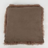 Kuschelkissen Frieda in Flokati-Schaffell-Optik, Farbe Taupe, 45x45 cm, quadratisches Dekokissen mit langflorigem, dichtem Flor, weich und voluminös für Wohnbereiche - Rueckseite