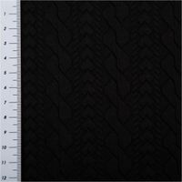 Elastischer Strickstoff mit Zopfmuster in Schwarz – dichter, wärmender Winterstrick mit plastischer Struktur, ideal für elegante Pullover, Kleider oder Strickjacken - mit Massband