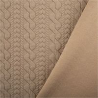 Elastischer Strickstoff mit Zopfmuster in Beige – weicher, wärmender Winterstrick mit plastischer Struktur, perfekt für stilvolle Pullover, Strickkleider oder gemütliche Heimtextilien - mit Rueckseite