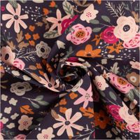 93080-Baumwollstoff-Olga-Blumen-dunkelblau-rosa-1-47m-Breite-IMG-6930.jpg Der hochwertige Baumwollstoff Olga Blumen dunkelblau rosa 1,47m Breite besticht durch sein charmantes Muster aus pinken und hellen Blüten auf dunkelblauem Grund. Ein vielseitiges Material für Ihre Nähprojekte - kunstvoll eingedreht in Falten