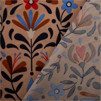 Baumwollstoff Lafleur Scandi mit grafischem Blumenmuster in Beige, Rot, Blau und Braun – inspiriert vom skandinavischen Stil, ideal für Kleider, Kissen oder Heimtextilien - mit Rueckseite