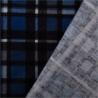 Baumwollflanell Stoff mit klassischem Karomuster in Blau-, Schwarz- und Weißtönen – weich, warm und ideal für Hemden, Pyjamas oder Winterdekorationen - mit Rueckseite