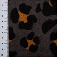 Weicher Nickistoff aus Baumwoll-Velours in Grau mit Leo-Muster in Schwarz und Braun, 1,50 m breit – dehnbar, anschmiegsam und ideal für Bekleidung - mit Massband