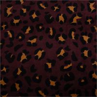 Nickistoff aus Baumwoll-Velours in Aubergine mit Leo-Muster in Schwarz und Braun, 1,50 m breit – weich, elastisch und ideal für gemütliche Kleidun - Vollansicht