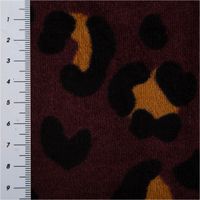 Nickistoff aus Baumwoll-Velours in Aubergine mit Leo-Muster in Schwarz und Braun, 1,50 m breit – weich, elastisch und ideal für gemütliche Kleidun - mit Massband