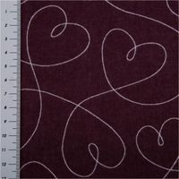 Baumwollflanell Stoff in Aubergine mit weißen Herzlinien – weich, wärmend und ideal für gemütliche Kleidung oder Heimtextilien - mit Massband