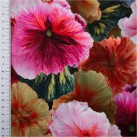 French Terry Stoff mit großflächigem Blüten-Digitaldruck in Rosa und Bunt – weicher Sweatstoff mit angerauter Innenseite, ideal für Pullover, Kleider oder gemütliche Loungewear - mit Massband