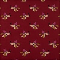 93196-French-Terry-Sommersweat-Dackel-mit-Muetze-Digitaldruck-rot-1-48m-Breite-IMG-2631.jpg French Terry Sommersweat Dackel mit Mütze, Digitaldruck rot. Das Muster zeigt charmante Hunde mit rosa Strickmützen, 1,48m breit - Vollansicht