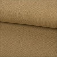 Strickstoff aus 100% Baumwolle in Olivgrün. Detailansicht der feinen, gleichmäßigen Maschenstruktur. Der Stoff ist 135 cm breit - ausgerollt und glatt liegend