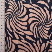 Nicki Stoff Velours aus Baumwolle mit abstrakten Blättern. Das Muster in Rosa und Blau zeigt große Fächerblätter, 1,50 m breit - mit Massband