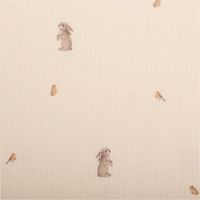 93211-Jersey-Stoff-Rippjersey-Baumwolle-Hase-Rotkehlchen-Schmetterling-wollweiss-1-20m-Breite-IMG-2423.jpg Wollweißer Rippjersey aus Baumwolle, präsentiert mit zarten Motiven von Hase, Rotkehlchen und Schmetterling als weicher Stoff, 1,20 m breit - Nahaufnahme