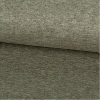 Olivgrün melierter Heavy-Knit-Strickstoff, präsentiert als weicher, gebürsteter Viskose-Mix für warme Kleidung und Accessoires, 1,50 m breit - ausgerollt und glatt liegend