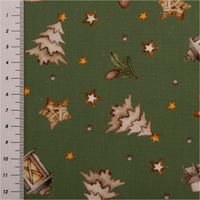 93252-Weihnachtsstoff-Baumwollstoff-Popeline-Allover-Weihnachtsmotive-gruen-beige-1-45m-Breite-IMG-2779.jpg Weihnachtsstoff Baumwollstoff Popeline Allover. Das Muster in Grün und Beige zeigt Vogelhäuschen, Bäume, Laternen und Sterne, 1,45m breit - mit Massband