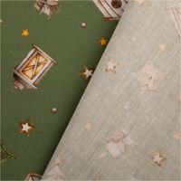 93252-Weihnachtsstoff-Baumwollstoff-Popeline-Allover-Weihnachtsmotive-gruen-beige-1-45m-Breite-IMG-2781.jpg Weihnachtsstoff Baumwollstoff Popeline Allover. Das Muster in Grün und Beige zeigt Vogelhäuschen, Bäume, Laternen und Sterne, 1,45m breit - mit Rueckseite