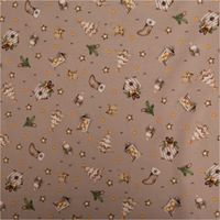 Weihnachtsstoff Baumwollstoff Popeline Allover. Das Muster in Beige zeigt detailreiche Vogelhäuschen, Laternen, Bäume und Sterne, 1,45m breit - Vollansicht