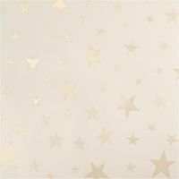 Edler Jacquard Weihnachtsstoff mit elegantem Metallic-Effekt. Große, glitzernde Sterne in Gold zieren den beigefarbenen Grund. Das Deko-Gewebe hat eine Breite von 2,80 Metern - Detailaufnahme