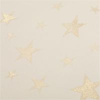 Edler Jacquard Weihnachtsstoff mit elegantem Metallic-Effekt. Große, glitzernde Sterne in Gold zieren den beigefarbenen Grund. Das Deko-Gewebe hat eine Breite von 2,80 Metern - Nahaufnahme