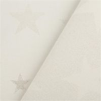 Edler Jacquard Weihnachtsstoff mit elegantem Metallic-Effekt. Große, glitzernde Sterne in Silber zieren den ecrufarbenen Grund. Das Deko-Gewebe hat eine Breite von 2,80 Metern - mit Rueckseite